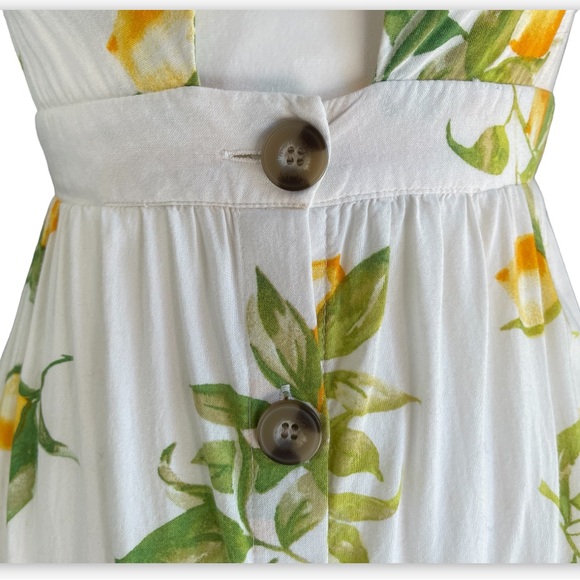 White Lemon Print Tie Front Noodle Strap A-line Mini Dress - Picture 3 of 16